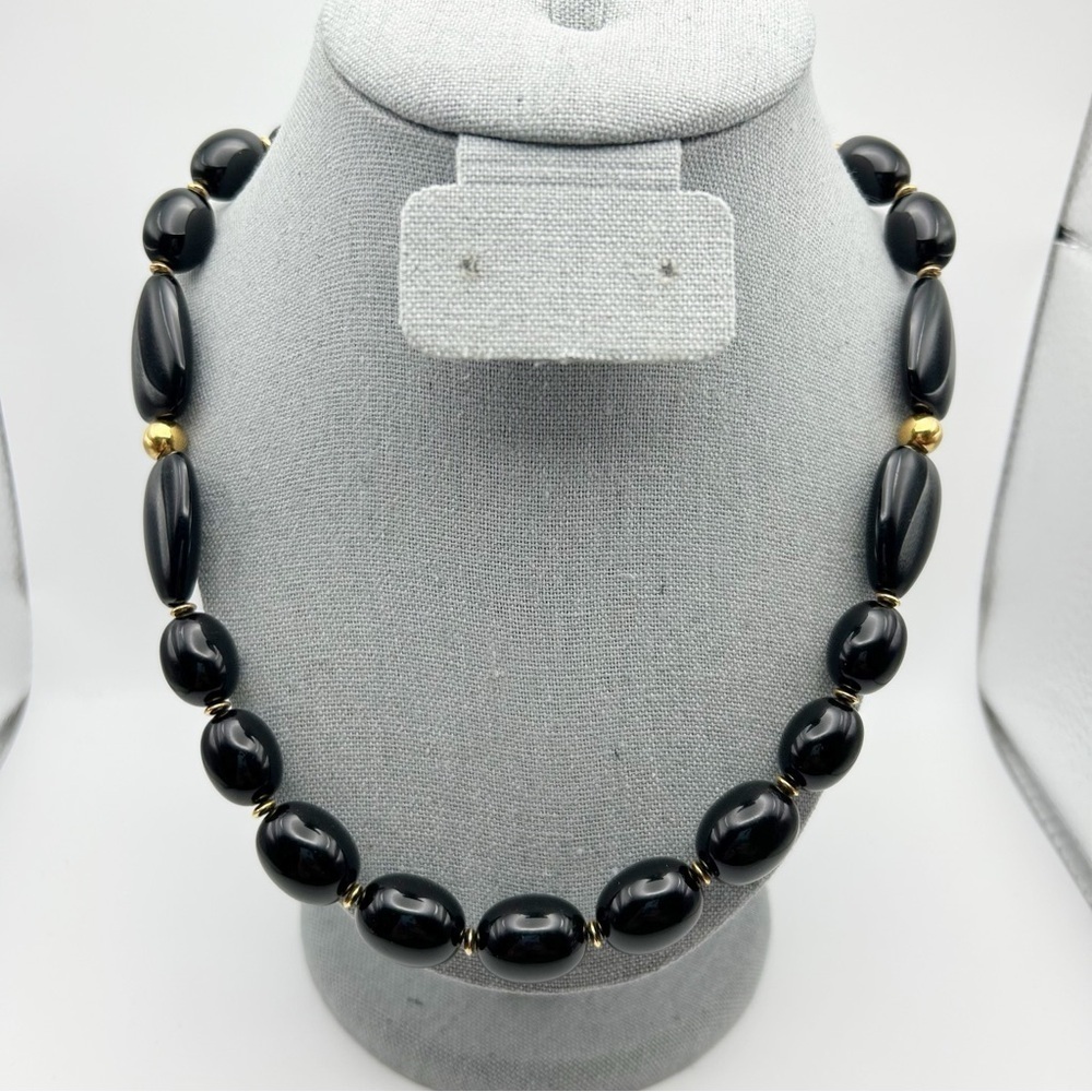 Vintage Napier Graduated Round Black Oval Beaded Long Necklace 30" Classic